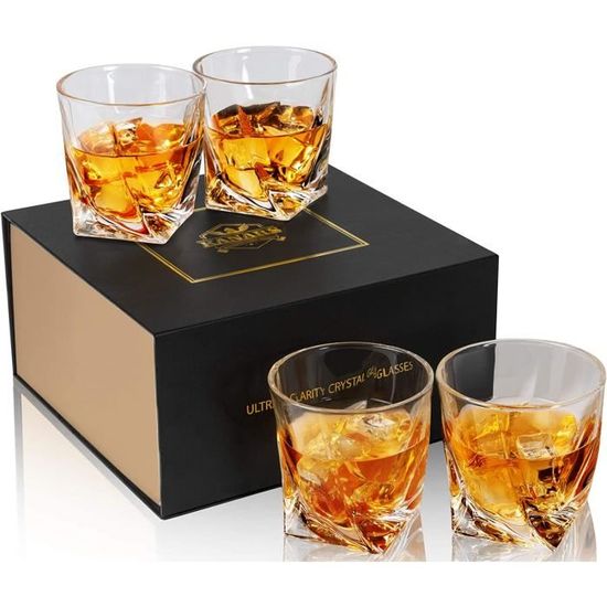 KANARS Verre agrave; Whisky, Verres a Whiskey en Cristal, 300ml, Lot de 4 Piegrave;ces, Belle Boicirc;te Cadeau
