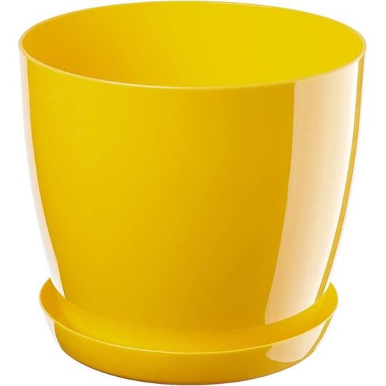Pot De Fleur Avec Soucoupe Intégrée 20 Cm - Capacité 4,7L, Plastique Résistant, Beige, Pour Intérieur Et Extérieur