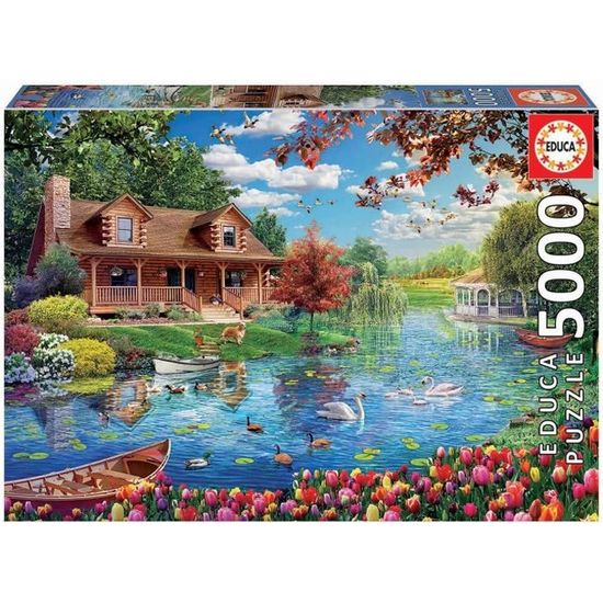 Puzzle Coucher de Soleil dans la Forêt près du Lac Step-Puzzle-85414 4000  pièces Puzzles - Cottages et Châlets