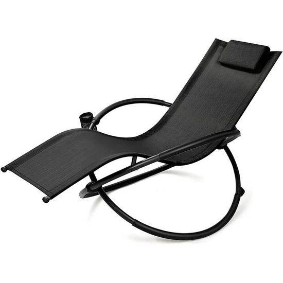 GOPLUS Chaise Longue à Bascule Pliable avec Coussin Reposetête