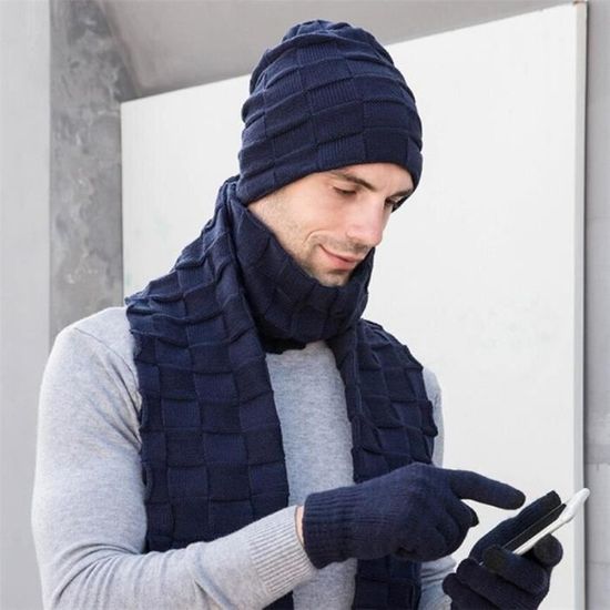 Bonnet d'hiver pour homme, bonnet tricoté chaud et écharpe avec