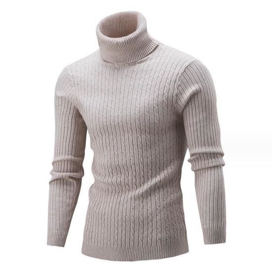 Pull Homme LUVCES Col Roulé - 50% Viscose - Tissu Côtelé - Fit Slim