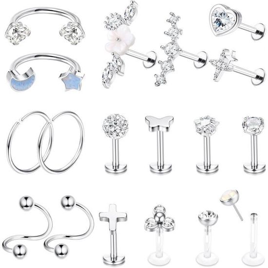 10 Anneaux De Piercing Acier Chirurgical - 16G/18G, 6-12mm, Pour Nez, Helix, Tragus, Conch, Or/argent