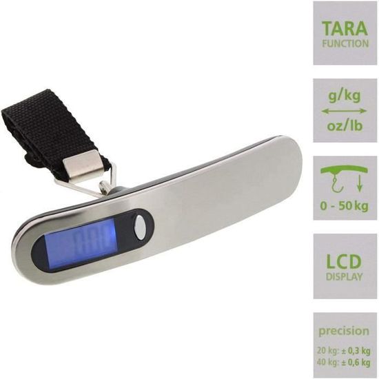 Pèse-bagage Numérique Avec 2 Crochets Acier Inox – Capacité 150 Kg, Double Précision, écran LCD, Pour Voyage, Chasse Ou Marché