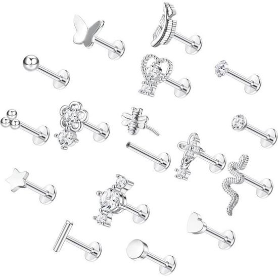 Lot De 12 Piercings Lèvres Gojewen 16G 8mm - Acier Inoxydable Noir | Pour Labret, Helix, Medusa, Tragus
