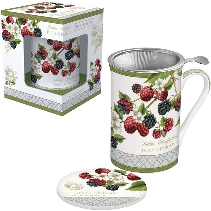 Tisanière En Porcelaine Avec Filtre Inox 'Roses In Bloom' - Coffret Cadeau, Capacité 300 Ml, Lavable Au Lave-vaisselle