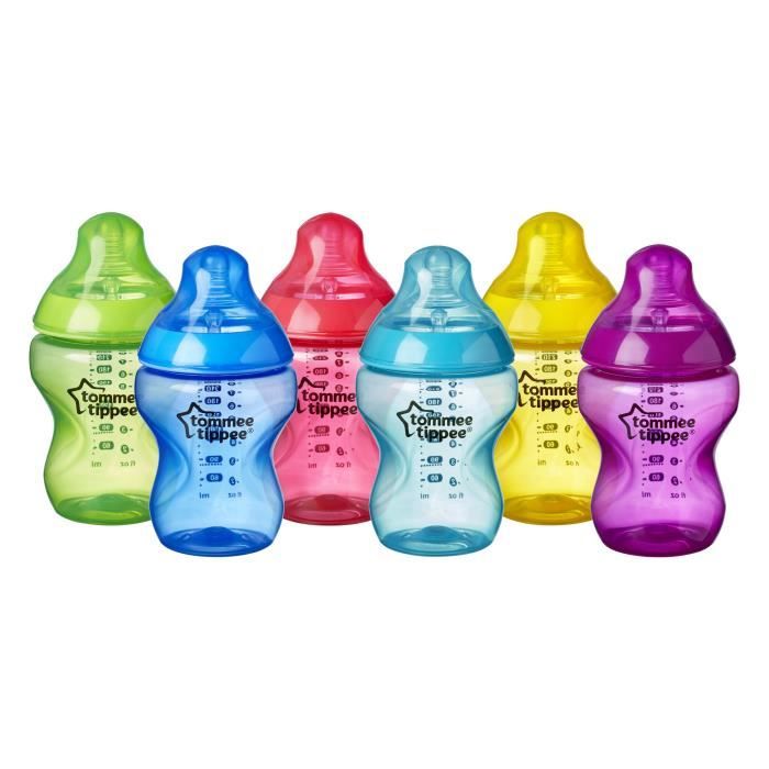 TOMMEE TIPPEE Biberons Closer to Nature, 260 ml, Valve Anti-Colique, Tétine Souple, Lot de 6