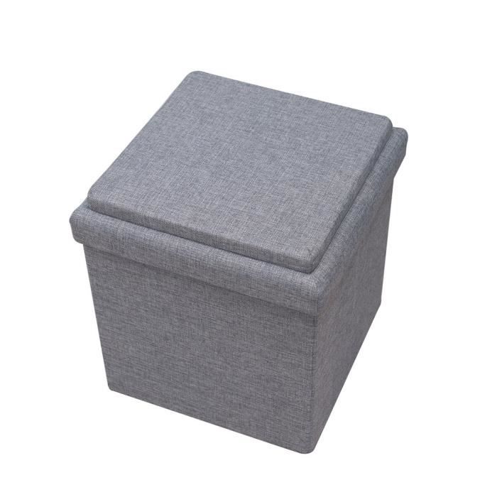 THE HOME DECO FACTORY Coffre Pouf Pliable Table Tissu - 38 x 38 cm M4 - Gris