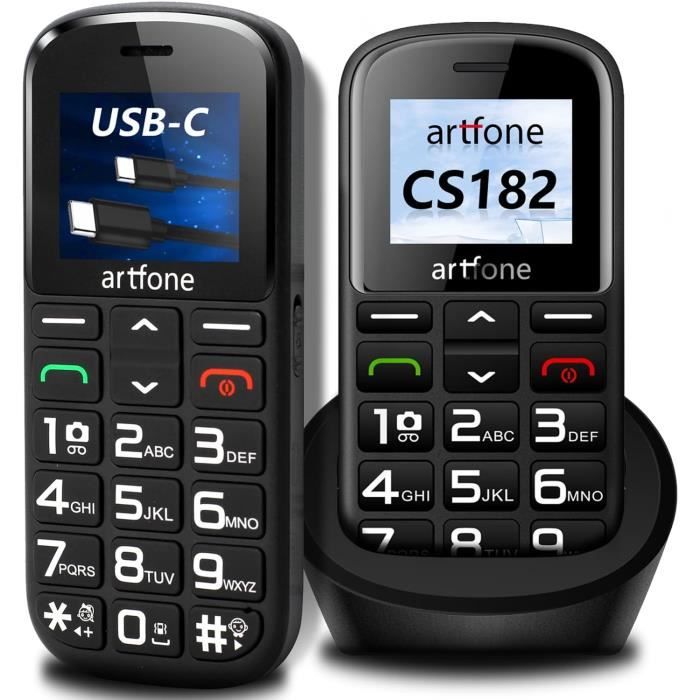 Téléphone Portable Senior Débloqué, Artfone 2G avec Grandes Touches, Bouton SOS Dual-SIM, Appareil Photo, Lampe Torche et Station de