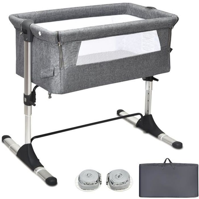 Giantex Lit Bébé Pliable avec Matelas et Sac de Transport,Lit de Voyage pour Bébé avec 4 Hauteur Réglable,Housse Amovible