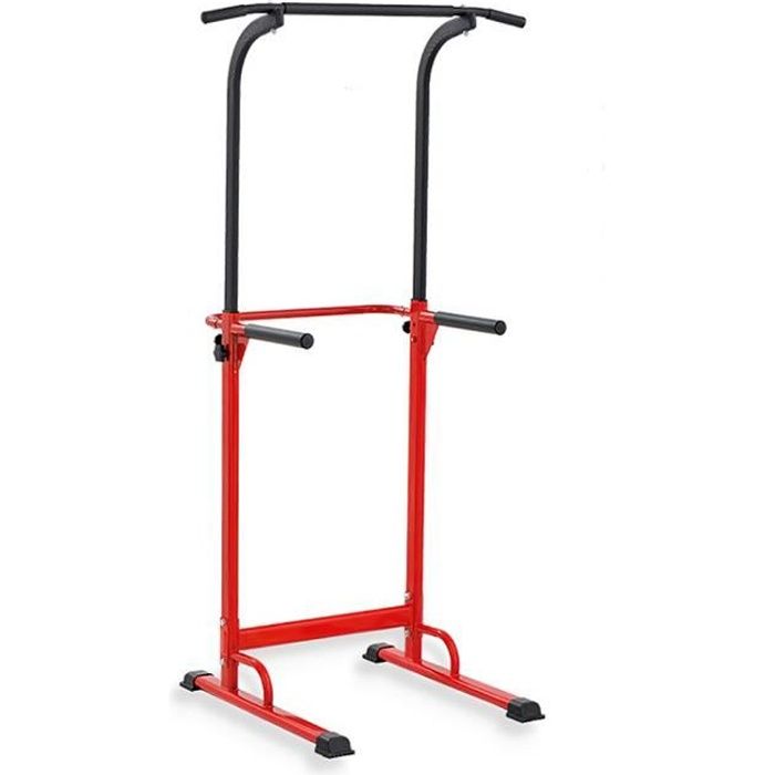 Power Tower Station de tractions dips abdominaux, accoudoirs, Fitness - Hauteur Réglable - Noir et Rouge