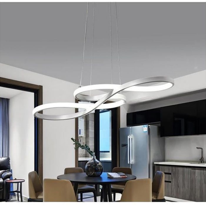 Lustre - suspension LED Courbé Blanc dimming avec télécommande Lustre Led Pendentif en acrylique Lampe moderne 58W