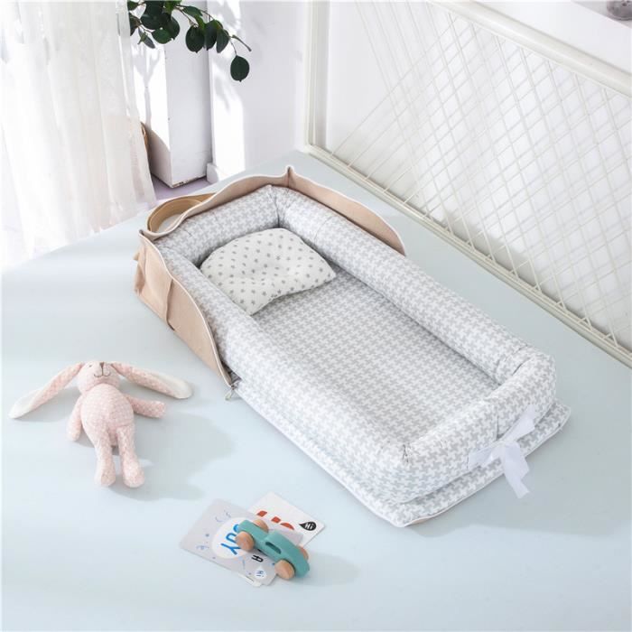 Lit Bébé Portable en Coton Reducteur de lit Pliable Nid pour nouveau-né nourrisson de voyage Lavable Berceau 0-2 Ans, Gris