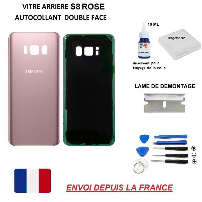 vitre arrière SAMSUNG GALAXY S8 ROSE, qualité origine, coque cache batterie, double face Adhésifs, kit outils, lame rasoir de démont
