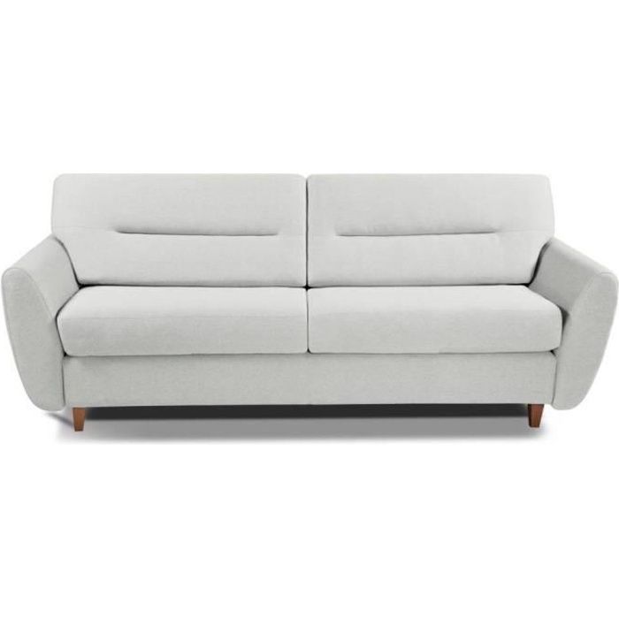 Canapé convertible COPENHAGUE matelas 14cm système rapido 140cm polyuréthane blanc cassé blanc cuir recyclé Inside75