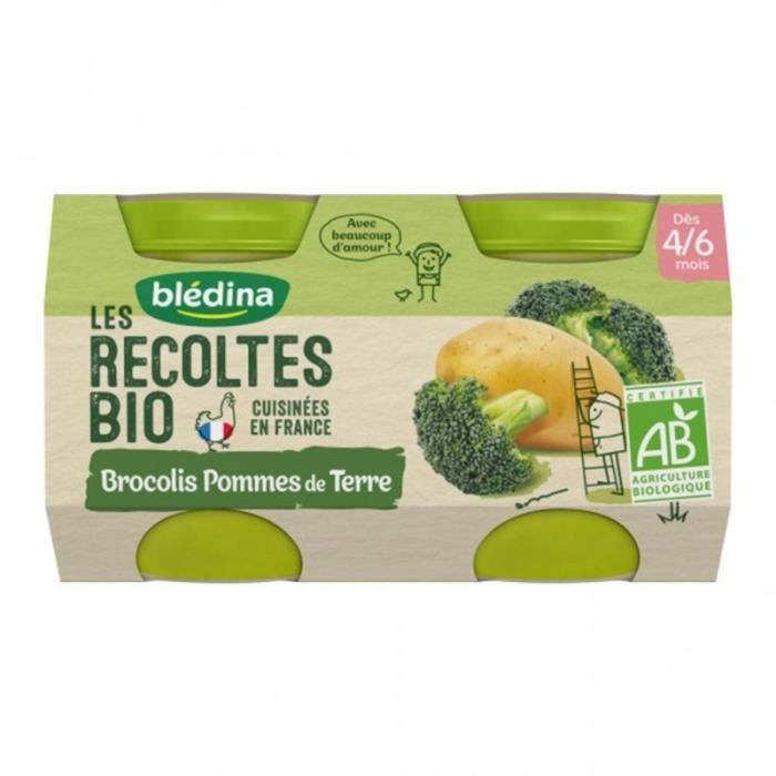 Blédina Les Récoltes Bio Brocolis Pommes de Terre (dès 4/6 mois) par 2 pots de 130g (lot de 8)