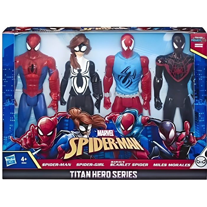 Coffret 4 Personnages Spider man 30 Cm Spiderman Spider Girl Scarlet Spider Miles Morales Figurine Super Heros Serie Garcon DC