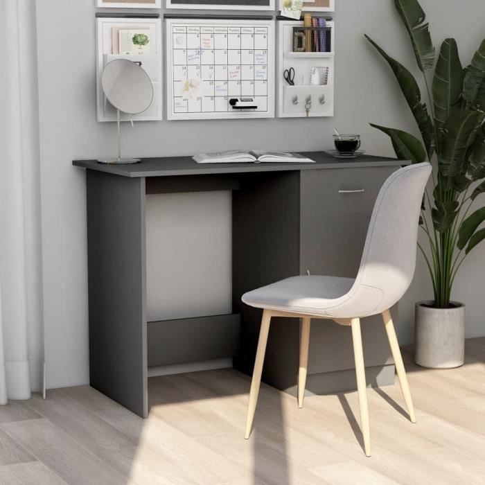 Bureau d'Ordinateur Table de Bureau à Domicile Station de Travail contemporain Gris 100 x 50 x 76 cm Aggloméré
