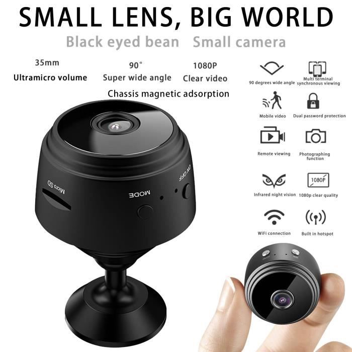 Mini caméra de surveillance sans fil Wifi HD 1080P, dispositif de sécurité domestique, avec Vision nocturne et mouv Black -QUKJ300