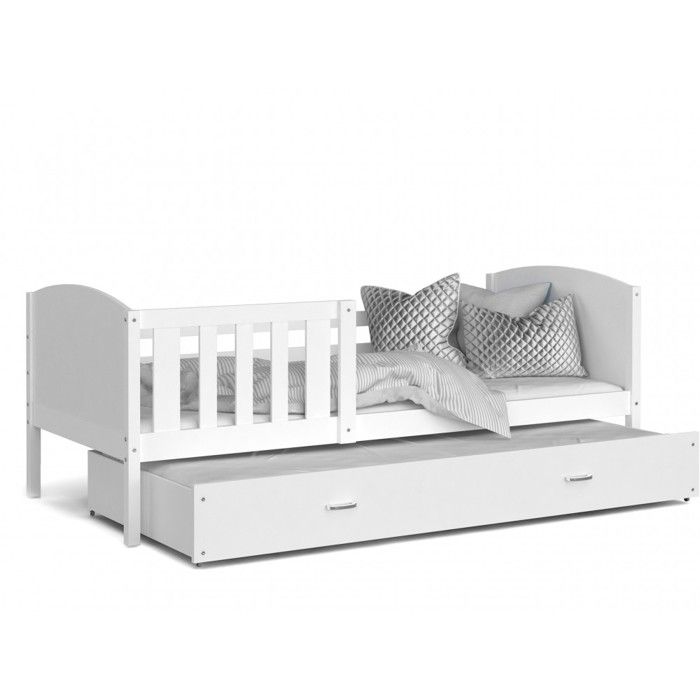 LIT Gigogne Tomy 90x190 blanc-blanc livré avec sommier, tiroir et matelas de 7cm OFFERT. Blanc-blanc