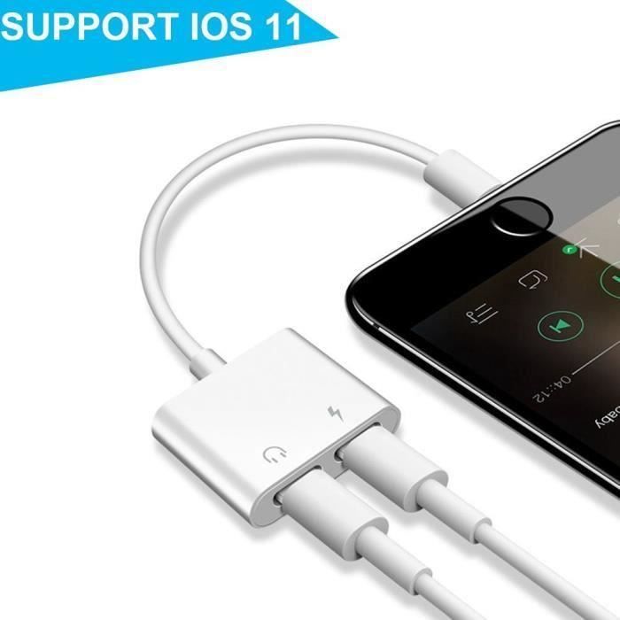 2 en 1 Adaptateur de Lightning,Double Lightning Casque Chargeur Convertisseur pour Apple iPhone X-8Plus-8-7Plus-7 Blanc