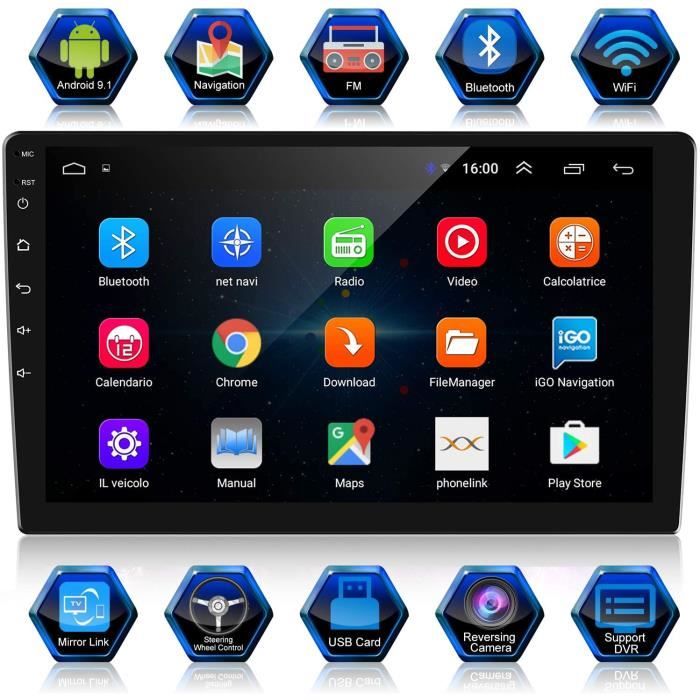 Android 9,1 Autoradio 2 DIN 10,1 Pouces Navigation GPS 1080P HD Écran Tactile Autoradio Bluetooth/WiFi Autoradio 1G/16G Multimédia