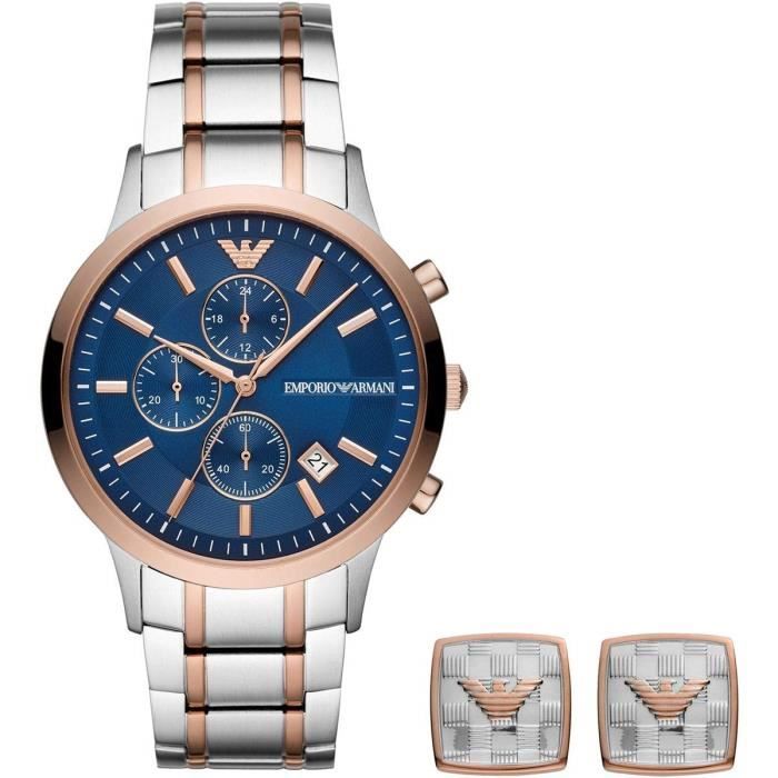 Emporio Armani - Montre pour Homme Bicolore en Acier Inoxydable avec Boutons de Manchette - AR80025