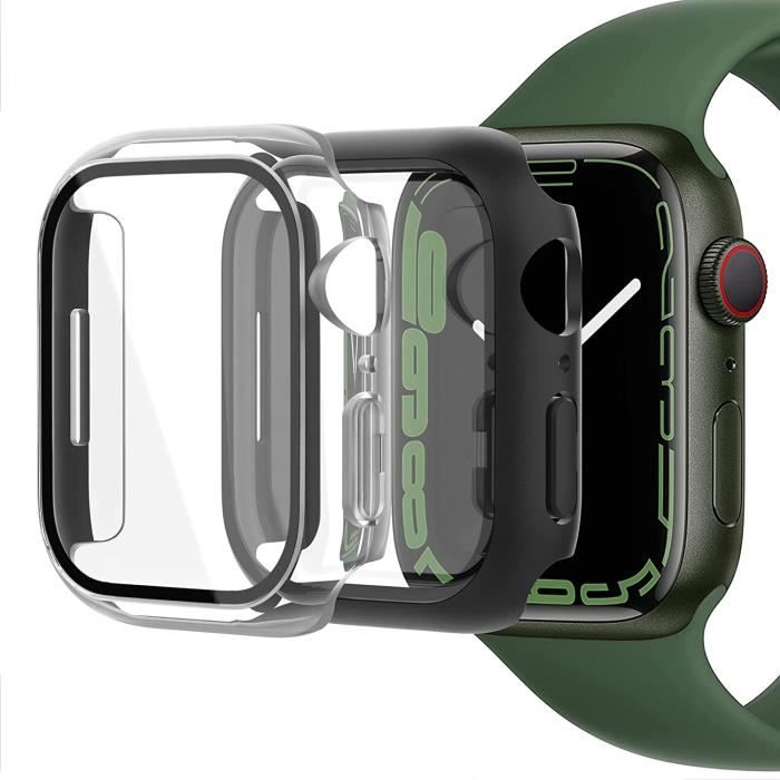 2pcs Coque Compatible avec Apple Watch Serie 7 41mm Globale HD Clear Ultra-Mince Film de Verre Trempé Cover Blackview Noir+Transpare