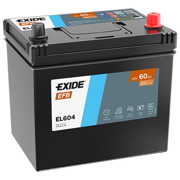 BATTERIE EXIDE EFB D23 12V 60AH 520A 230X173X222 +D EL604