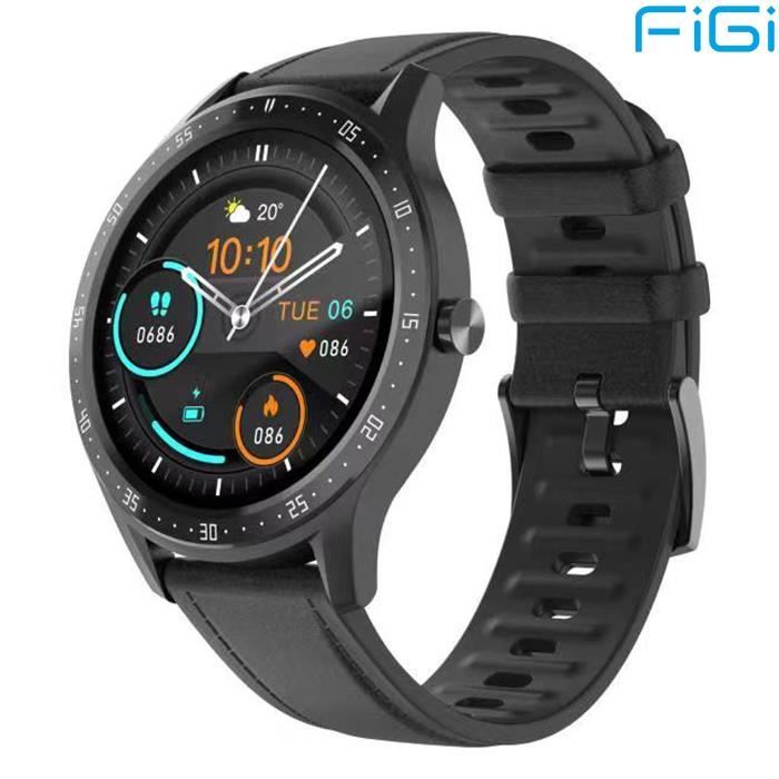Smartwatch FiGi S32 Montre Connectée Bluetooth 5.1 IP67 Etanche 1.28- Écran pour Samsung Sony Huawei Xiaomi Android Cuir Noir