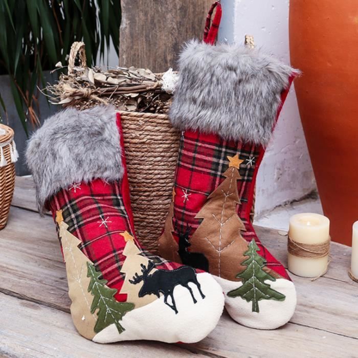 2PCS Chaussette de Noël Grande Bas de Noël, Décoration Noel pour Arbre, Cheminée, Sac de Bonbons
