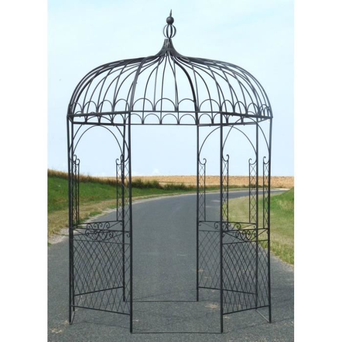 Tonnelle Pergola Gloriette Abris de Jardin Kiosque Rond en Fer Marron 196x196x314cm