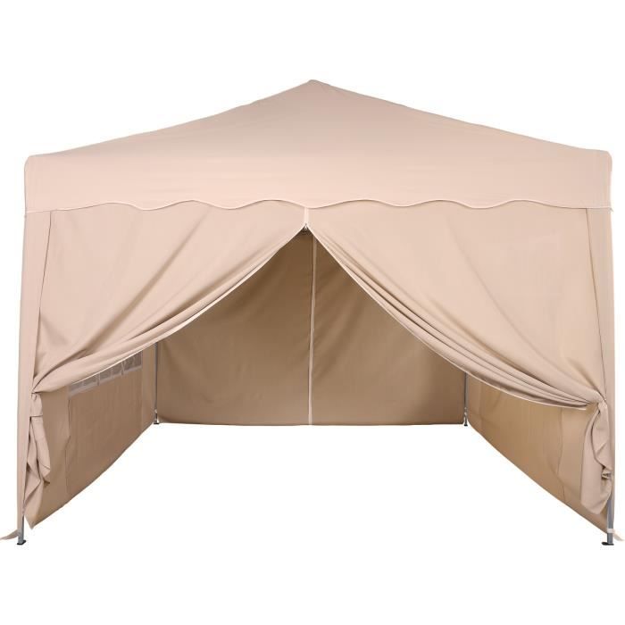 Tonnelle Pliante 3x3 m avec 4 panneaux latéraux, Waterproof, sac de transport et accessoires inclus - Champagne