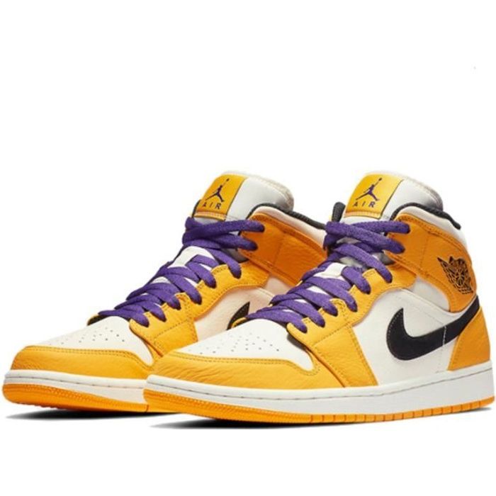 Basket Air Jordan 1 Mid -Lakers- Chaussure de Sport AJ 1 Pas Cher pour Homme Femme Jaune
