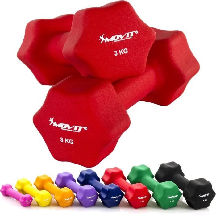 MOVIT Lot de 2 haltères en néoprène rouge (2x3kg)