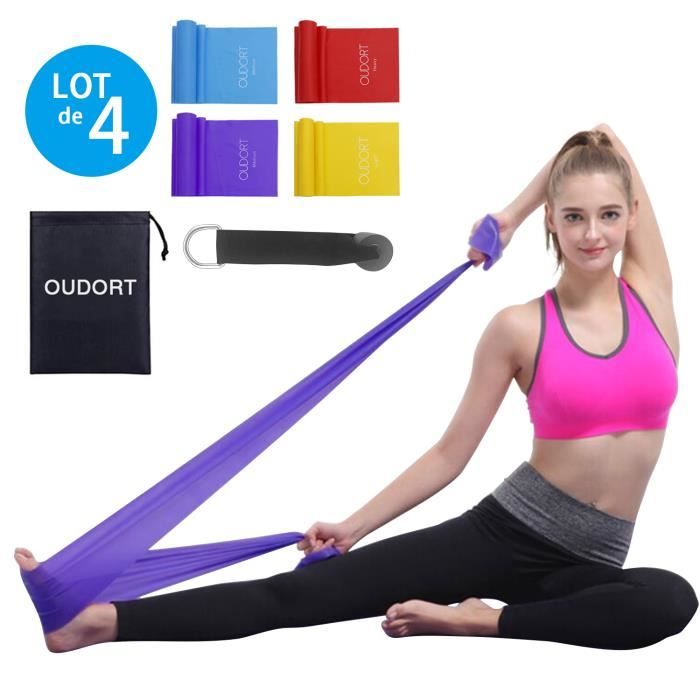 Oudort Lot de 4 Bandes de Résistance en TPE, durable et portable, Bandes Fitness élastiques, Bandes Musculation, 4 Niveaux de Force