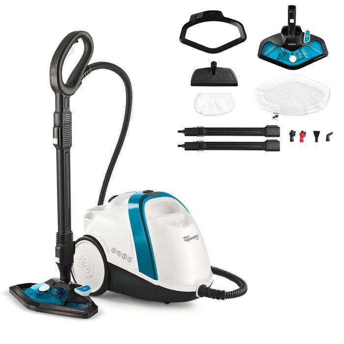 Polti Vaporetto Smart 100_B, Cylinder steam cleaner, Buttons, Stainless steel, Blue,White, 1500 W, Glass,Hard floor,Laminate,Tiles