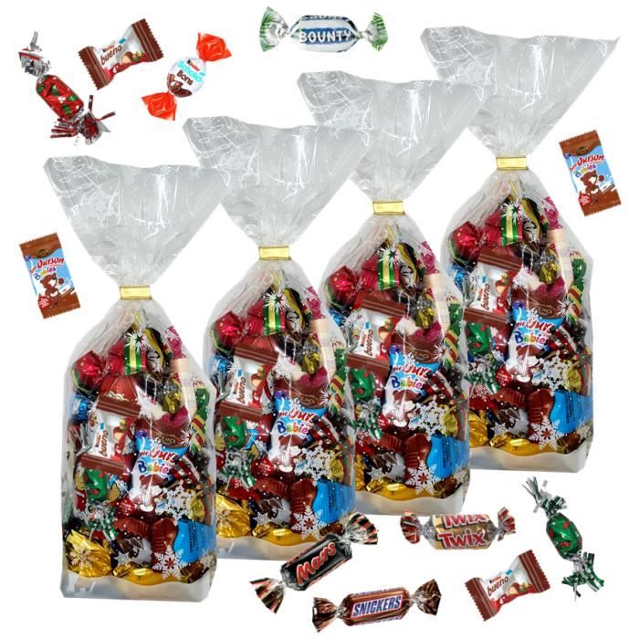 4 Sachets garnis de 35 chocolats de NOEL: mini KINDER, Célébrations, oursons CEMOI, moulages