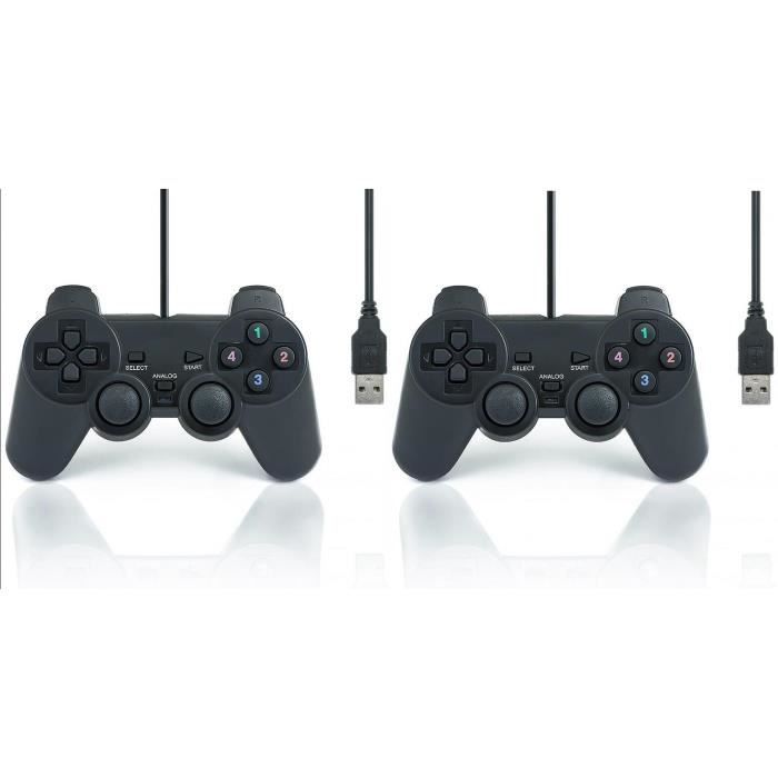 2PCS Contrôleur manette filaire Joystick Dual Vibration USB Gamepad Gaming Controller pour PC noir