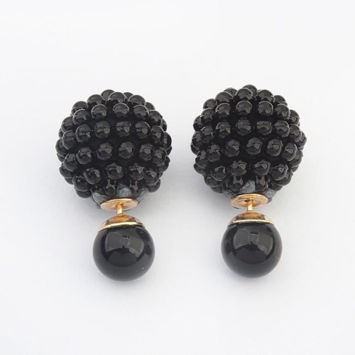Double Côté mode perle imitation boucle d'oreille tendance Déclaration mignon charme perle boule Boucles d'oreilles pour les femmes