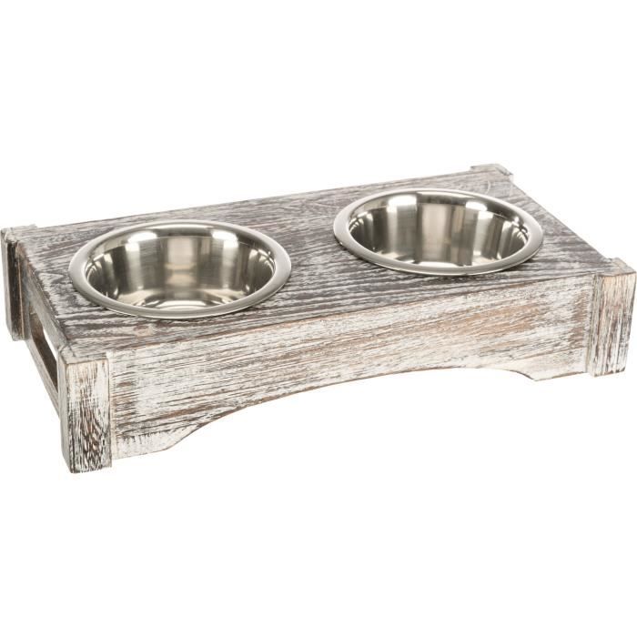 Set écuelles acier inoxydable et bois - 2 × 0,2 l - ø10 cm - 30 × 5 × 16 cm - Blanc