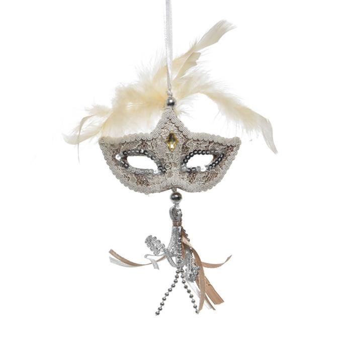 Paquet de 2 masques vénitiens de mascarade suspendus pour décoration d'arbre de Noël - paillettes et plumes -paillettées dorées de