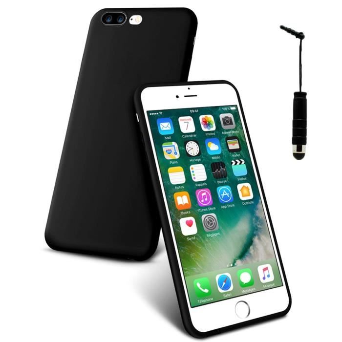 Pour Apple iPhone 7 Plus 5.5-: Coque TPU silicone mat souple ultra-fine dos couverture + mini Stylet - NOIR
