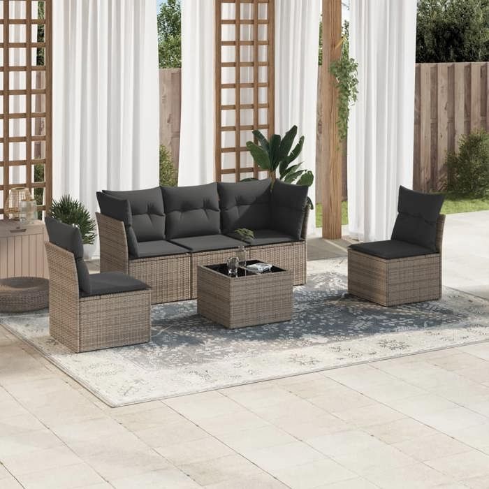vidaXL Salon de jardin 6 pcs avec coussins gris résine tressée 3249199