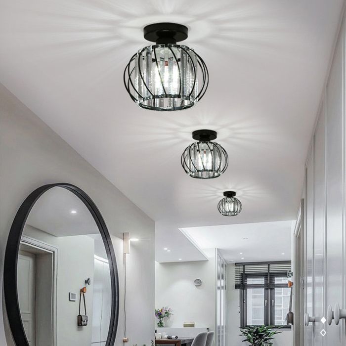 WOTTES Plafonnier en Cristal Moderne E27 LED Plafonnier Mini Lustre en Cristal pour Cuisine Couloir Entrée 3PCS Ø18CM Noir