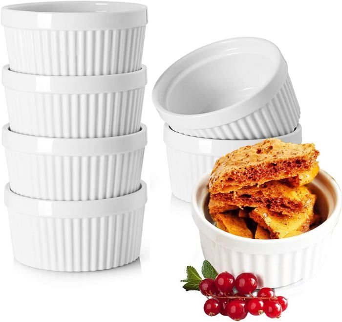 6 Ramequins en porcelaine blanche - Label Emmaüs