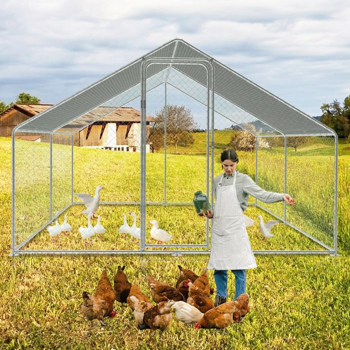 Comparer les prix de Eulenke Enclos poulailler anti UV 3x4x2 m avec serrure Toit étanche et résistant au soleil acier galvanisé 12m² POULAILLER