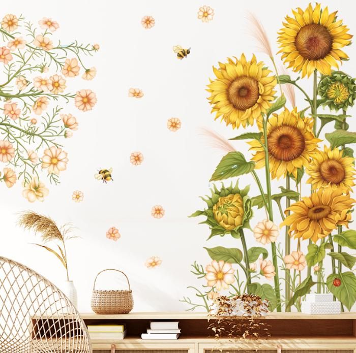 39 Autocollants Muraux Tournesols & Papillons 3D - PVC, Amovibles - Pour Chambre, Salon, Salle De Bain - Décoration Printemps/été - 10