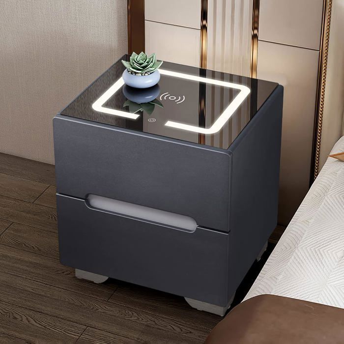 TEENFON Table De Chevet Avec Éclairage LED 3 Couleurs Et Charge Rapide