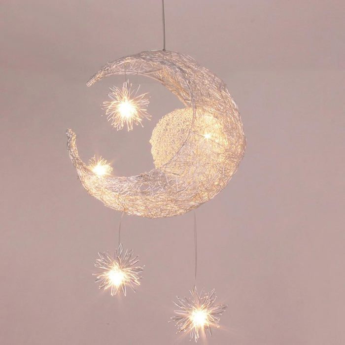 Lustre Suspension Industrielle Lune étoiles LED Plafonnier Luminaire Aluminium avec 5 Ampoules (Lumière blanche chaude)